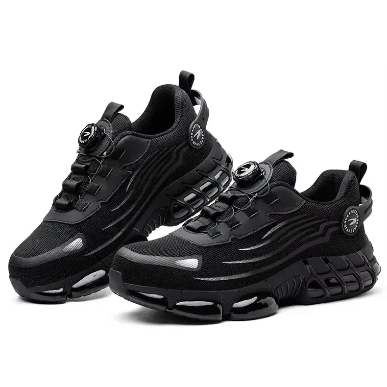 Par de zapatillas de trabajo WorkArmor Dial-01 negras en vista tres cuartos
